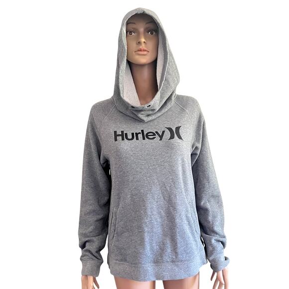 Hurley Hoodie Womens Small Gray Logo Pullover Sweatshirt Funnel Neck Long Sleeve - Picture 3 of 13